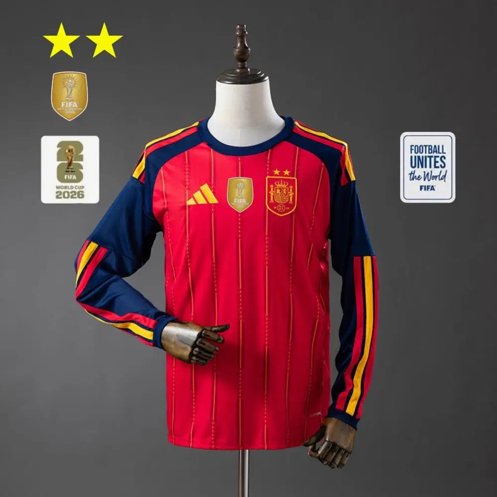 Maillot Espagne Domicile manches longues Coupe du Monde 2026 2 étoiles - Vêtements de sport