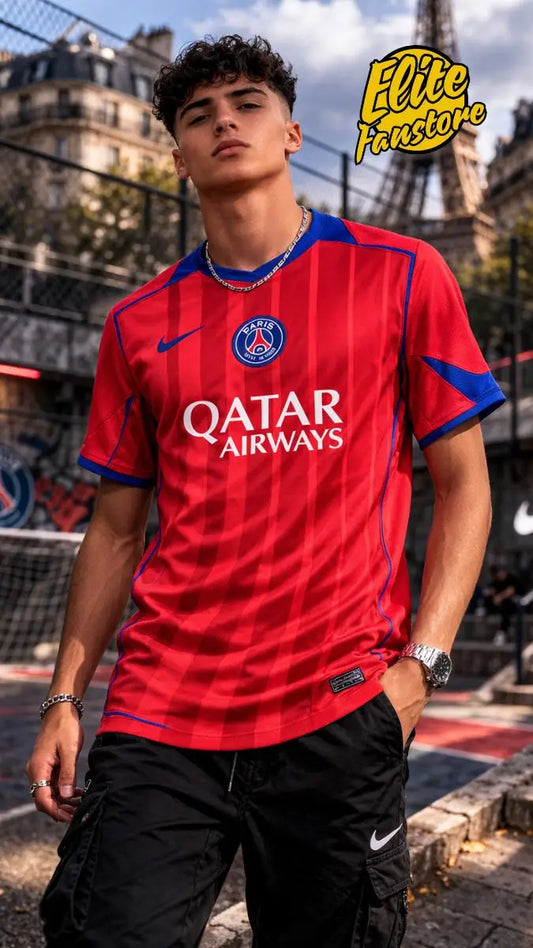 Maillot PSG third avec étoile et badge intercontinental porté avant le match contre Chelsea