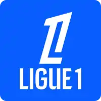 Logo stylisé blanc ’L1’’ et texte ’LIGUE1’’ sur un fond bleu.