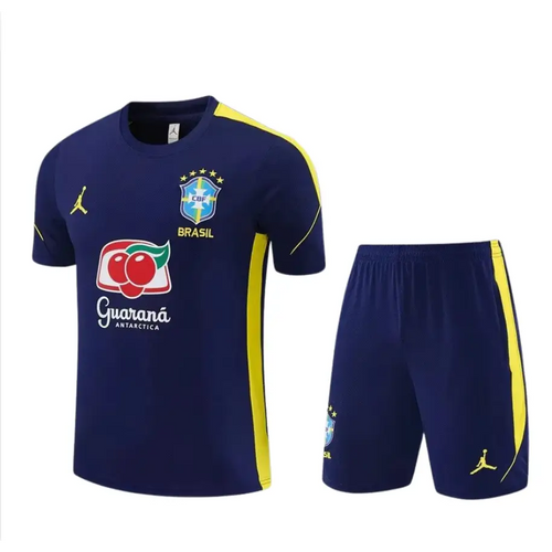 Kit Entraînement Brésil Coupe du monde 2026 Manches courtes Bleu Navy - Vêtements de sport