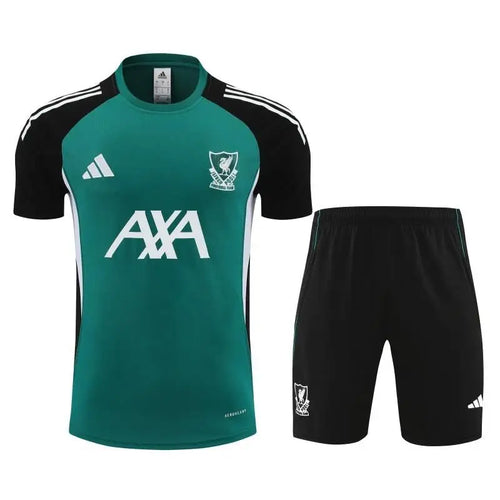 Kit Entraînement Liverpool Vert & Noir 2025/2026 Manches courtes - Vêtements de sport