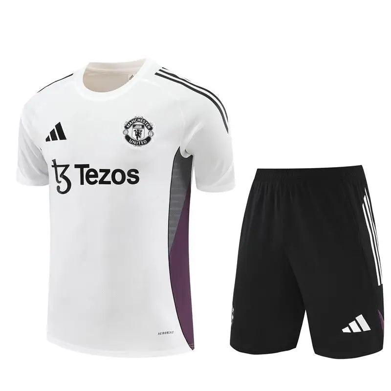 Kit Entraînement Manchester United Blanc 2025/2026 Manches courtes - Vêtements de sport