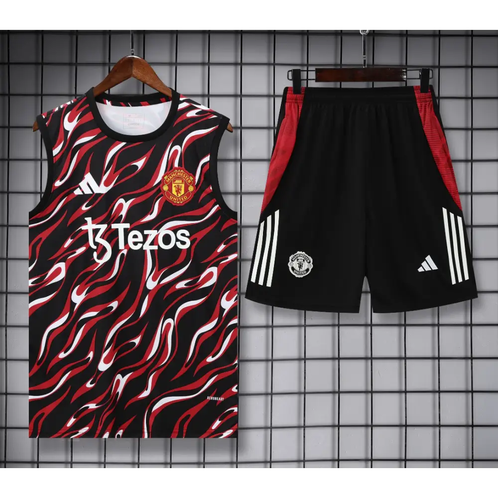 Kit Entraînement Manchester United Motifs Noir & Rouge 2025/2026 - Vêtements de sport