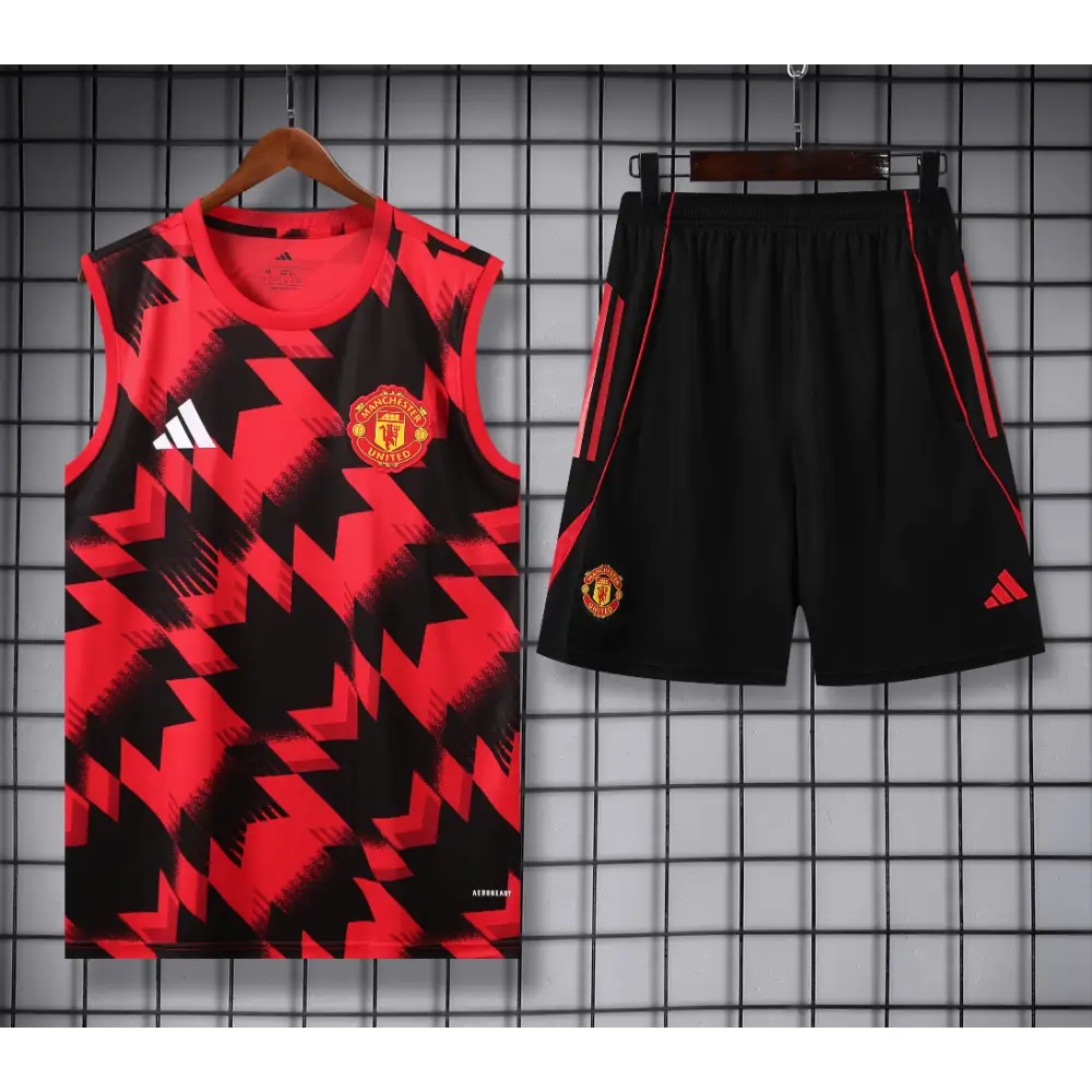 Kit Entraînement Manchester United Noir & Rouge Rayé 2025/2026 - Vêtements de sport