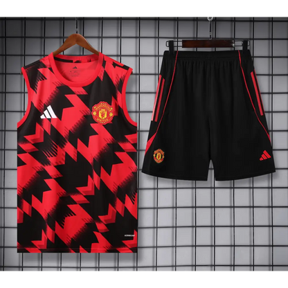 Kit Entraînement Manchester United Noir & Rouge Rayé 2025/2026 - Vêtements de sport