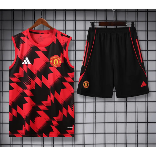 Kit Entraînement Manchester United Noir & Rouge Rayé 2025/2026 - Vêtements de sport