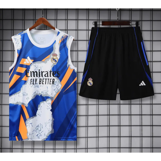 Kit Entraînement Real Madrid Blanc Or & Bleu 2025/2026 - Vêtements de sport