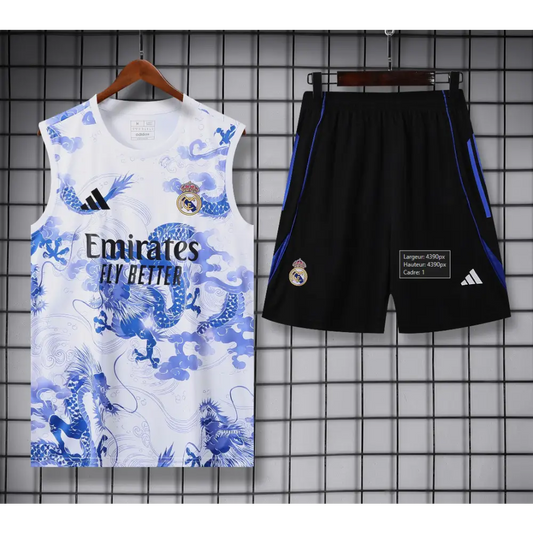 Kit Entraînement Real Madrid Motifs Blanc & Bleus 2025/2026 - Vêtements de sport