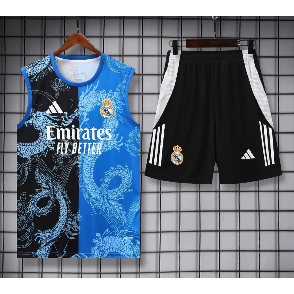 Kit Entraînement Real Madrid Motifs Noir & Bleu 2025/2026 - Vêtements de sport