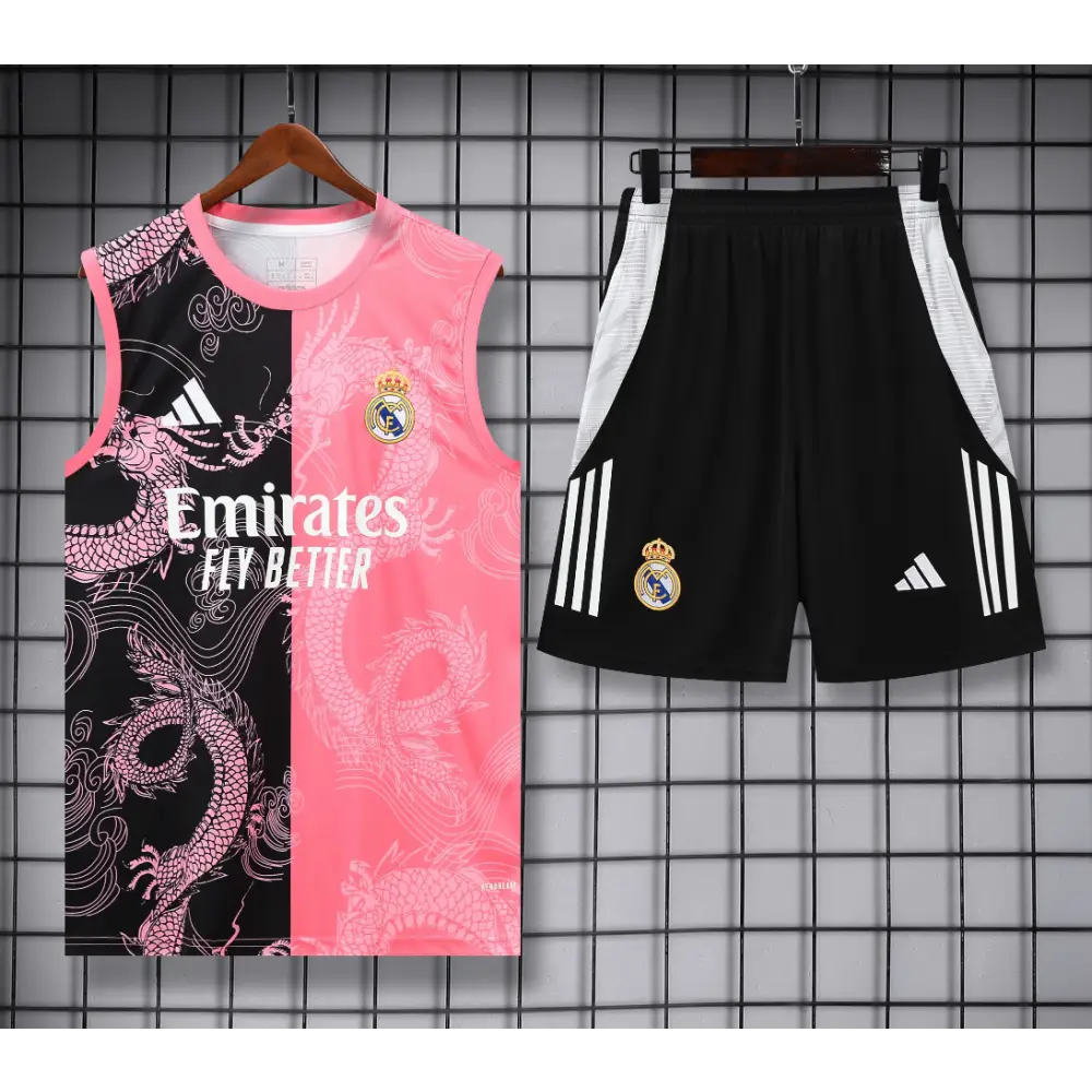 Kit Entraînement Real Madrid Motifs Noir & Rose 2025/2026 - Vêtements de sport