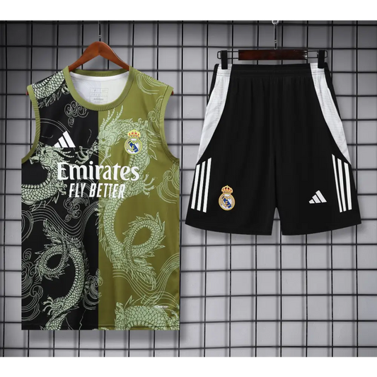 Kit Entraînement Real Madrid Motifs Noir & Vert 2025/2026 - Vêtements de sport