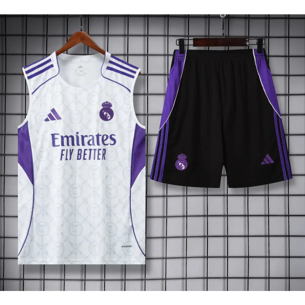 Kit Entraînement Real Madrid Noir & Blanc 2025/2026 - Vêtements de sport