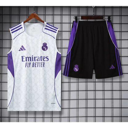 Kit Entraînement Real Madrid Noir & Blanc 2025/2026 - Vêtements de sport