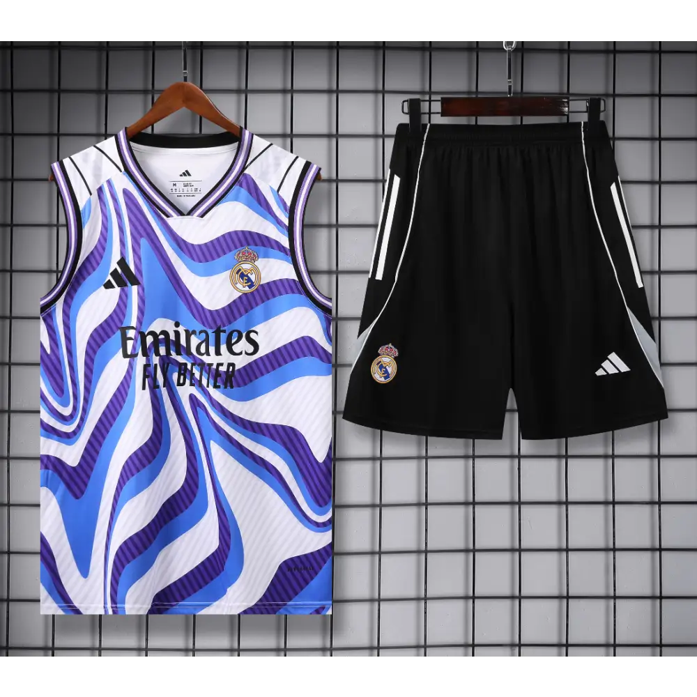 Kit Entraînement Real Madrid Noir Blanc & Bleu 2025/2026 - Vêtements de sport
