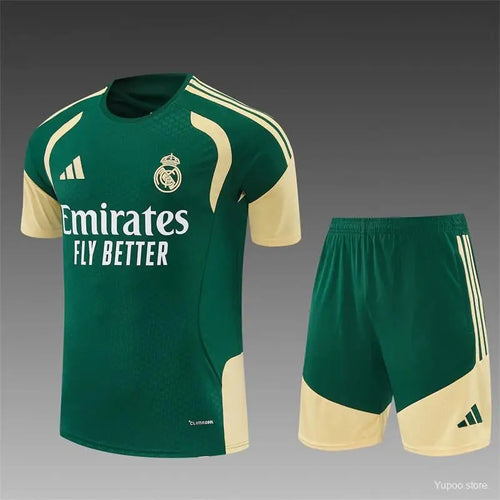 Kit Entraînement Real Madrid Vert & Crème 2025/2026 Manches courtes - Vêtements de sport