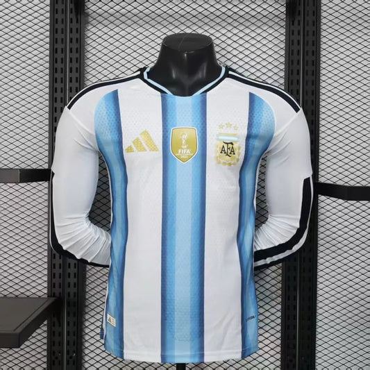 Maillot Argentine Coupe du Monde 2026 Domicile Patch Champions du Monde Manches longues Version Joueur - Vêtements