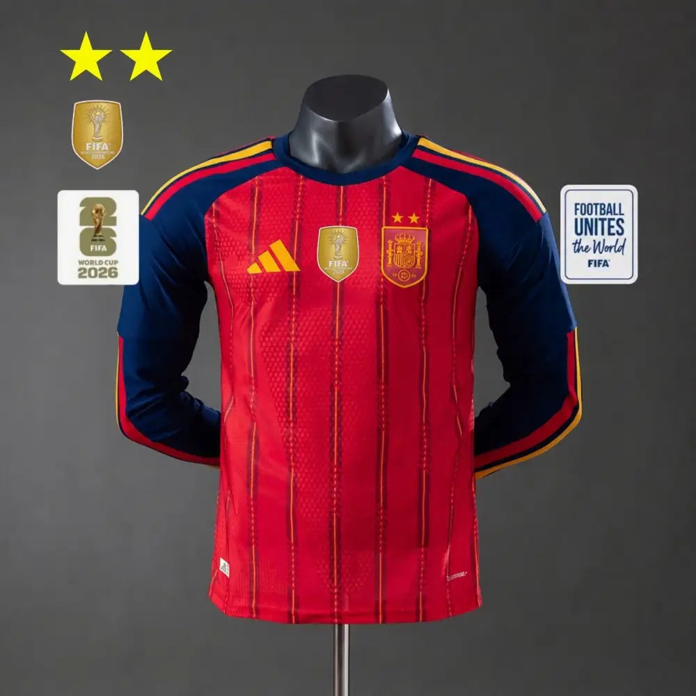 Maillot Espagne Domicile manches longues version joueur Coupe du Monde 2026 2 étoiles - Vêtements de sport
