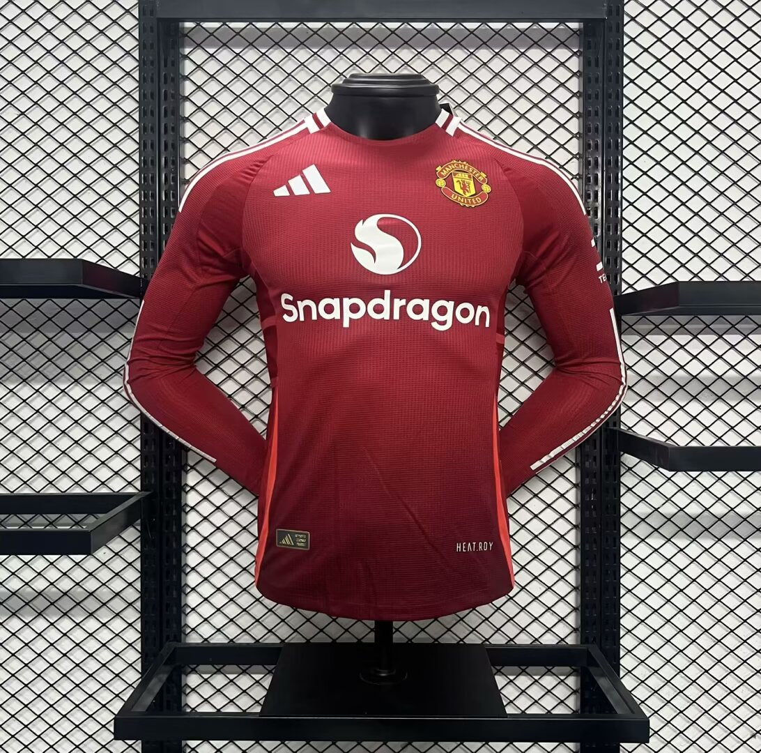 Manchester United Domicile 2024/2025 - Version Joueur manches longues ( + 7€) / S - Vêtements de sport