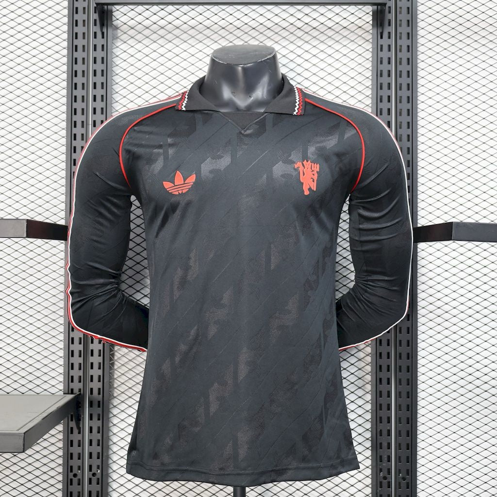 Manchester United Noir Manches Longues Version Joueur 2025/2026 - Noir / S - Vêtements de sport