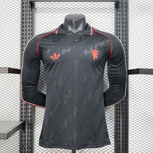 Manchester United Noir Manches Longues Version Joueur 2025/2026 - Noir / S - Vêtements de sport
