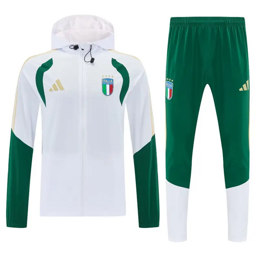 Survêtement A Capuche Coupe-Vent Italie Blanc & Vert 2026 - Vêtements de sport