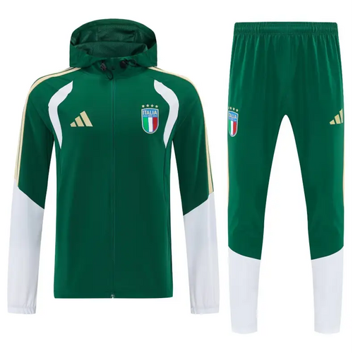 Survêtement A Capuche Coupe-Vent Italie Vert & Blanc 2026 - Vêtements de sport