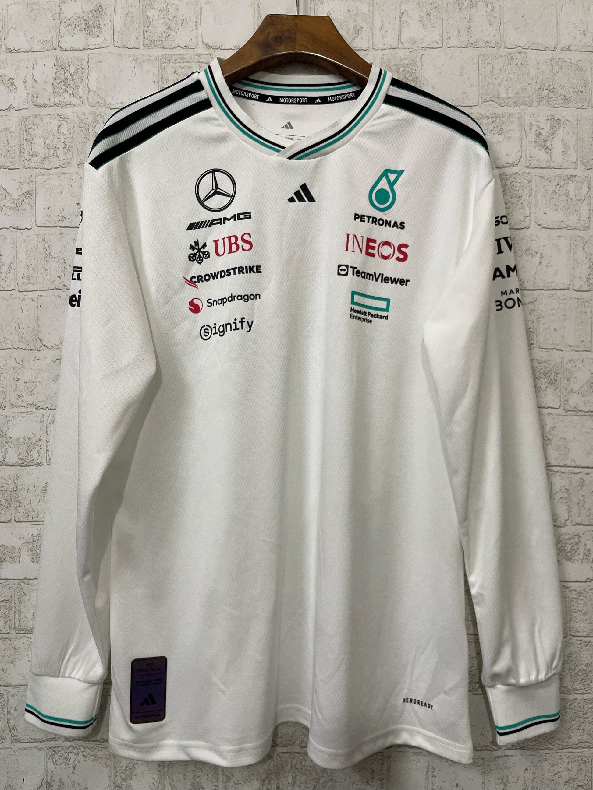 T shirt mercedes blanc manches longues - Vêtements de sport