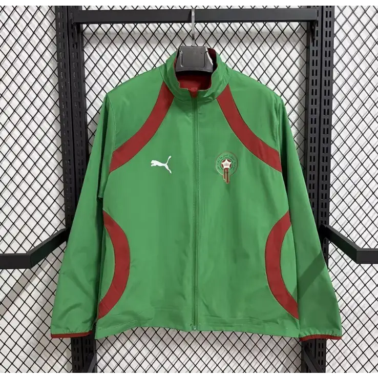Veste Coupe-Vent Réversible Maroc Rouge & Vert 2026 - Vêtements de sport