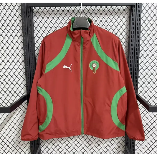 Veste Coupe-Vent Réversible Maroc Rouge & Vert 2026 - Vêtements de sport