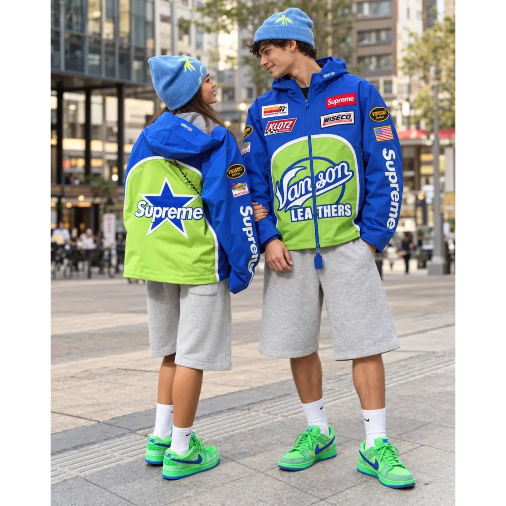 Veste Vanson Supreme bleue : duo assorti femme et homme, visuel porté illustratif