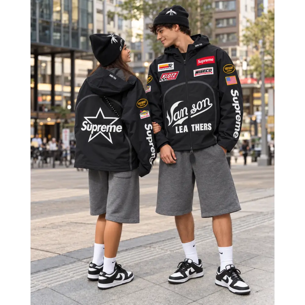 Veste Vanson Supreme noire : duo assorti avec bonnets noirs, visuel porté illustratif